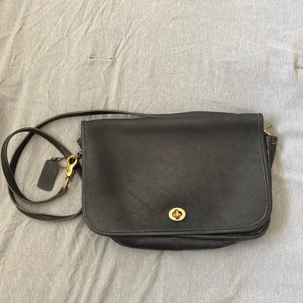 Vintage Coach black leather crossbody